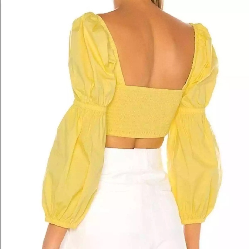 MAJORELLE Sienna Yellow Lace Up Smocked Back Long Sleeve Crop Top Size S - Picture 2 of 8